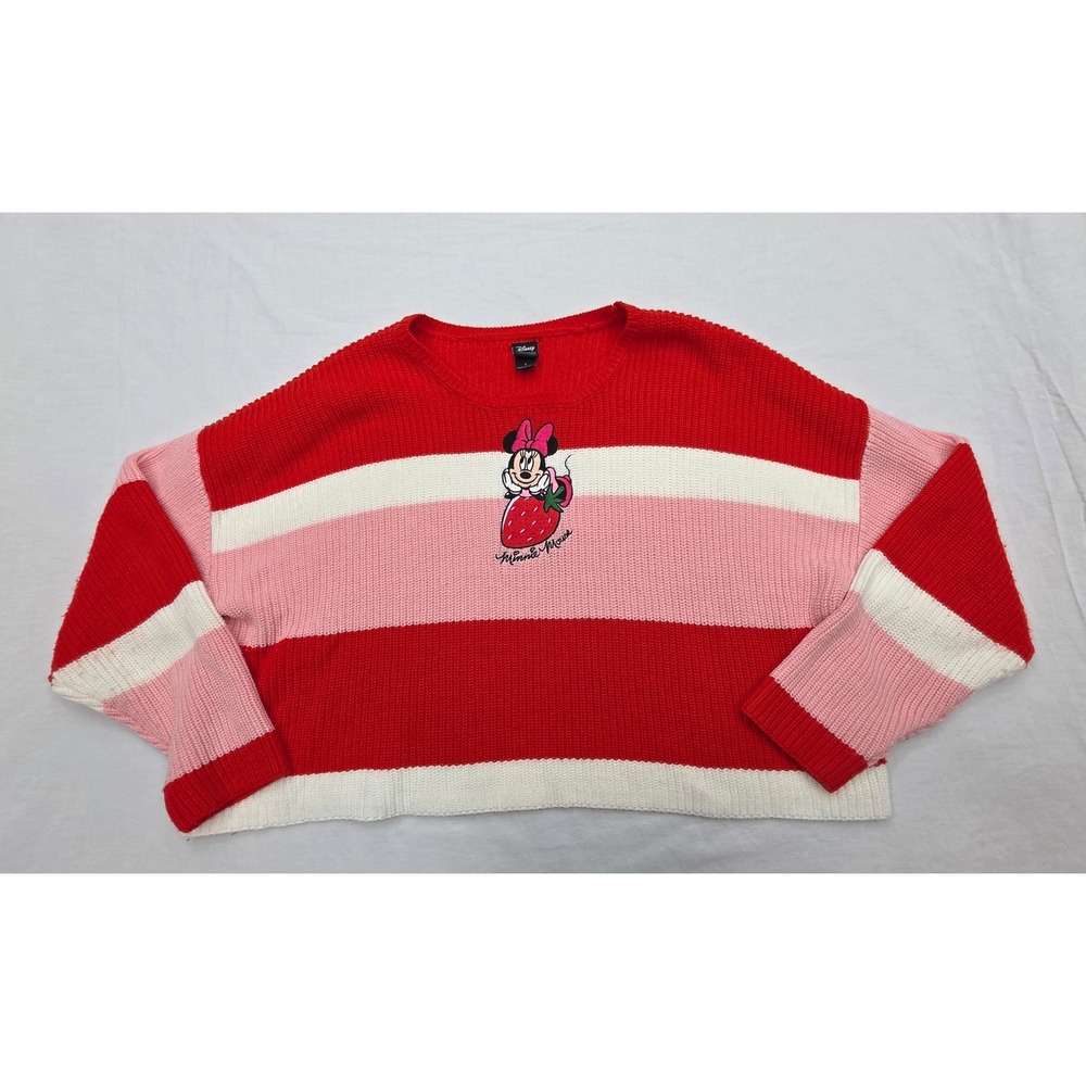 Her Universe Disney Women Size 1 XL Minnie Mouse Strawberry Striped Knit Sweater